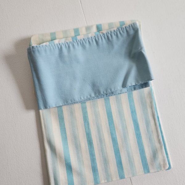 Vintage Grants Blue & White Striped Standard Pillowcase --- Retro 1950s Style Summer Candy Striped Bedding Linens -- Colorful Upcycle Fabric