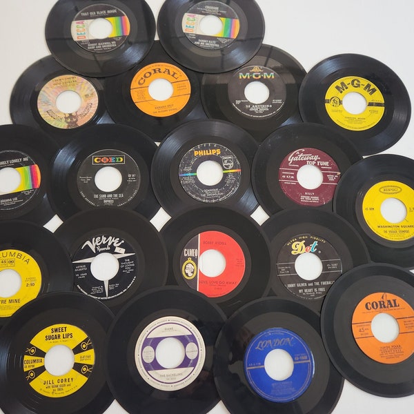 Vintage 45 rpm Records - Set of 19 - Retro 45s Single Songs Music Vinyl Instant Collection --- 1950s 1970s Upcycle Jukebox Filler Home Decor