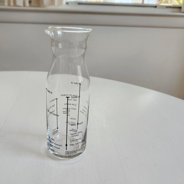 Vintage Glass Salad Dressing Recipe Measuring Pitcher --- Retro Homemade Kitchen Simple Chef Gift --- Brunch Lunch Condiment Sauce Serving