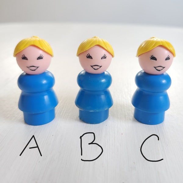 Vintage Fisher-Price Little People Blonde Ponytail Woman Blue Dress Figure - Pick One - Retro Classic Childhood Toddler Toys Nursery Decor