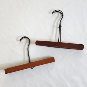 Antique S Lock Wood Skirt & Pants Clamp Clothing Hangers - Set of Two - Vintage Clothing Organization Wooden Tapestry Print Display Decor