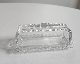 Vintage Little Bubbles Clear Glass Butter Dish --- Retro 1950s Style Cute Mid-Century Kitchen Decor --- Minimalist Modern Home Housewarming