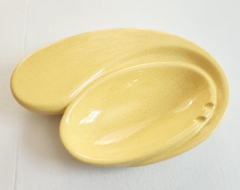 Vintage Atlantic Mold Yellow Atomic Trinket Dish Ashtray --- Retro Mid Century Mod Groovy Home Decor --- Cool Space Age Pastel Color Ceramic