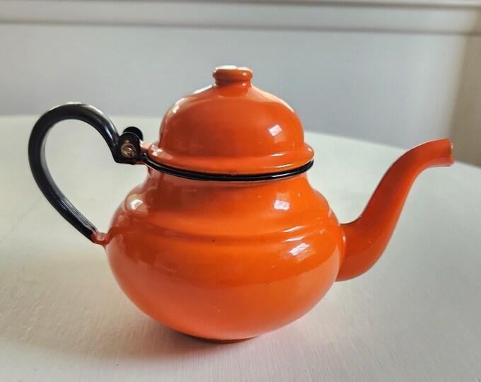 Vintage Huta Silesia Orange Enamel Teapot Retro Etsy