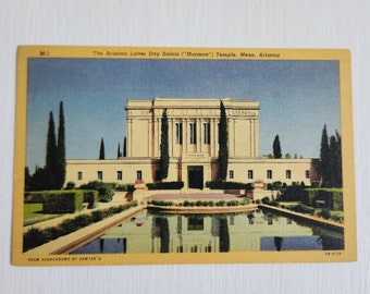 Vintage Arizona Mormon Temple Linen Finish Postcard --- Retro Mesa Souvenir Road Trip Print --- Arizona Southwestern America Home Decor