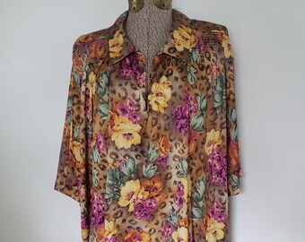 Groovy 70/'s Summer Retro 1970/'s Nightie Pajamas Comfortable Clothing - - Vintage Roaman/'s Floral /& Leopard Print Muumuu Cover Up Dress