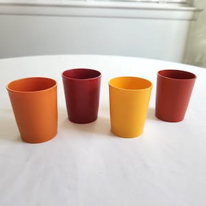 Vintage Tupperware Harvest Colors 1251 Cups - Set of Four - Retro Classic Iconic Kitchen Servingware Rainbow Decor --- 1970s Cups for Kids
