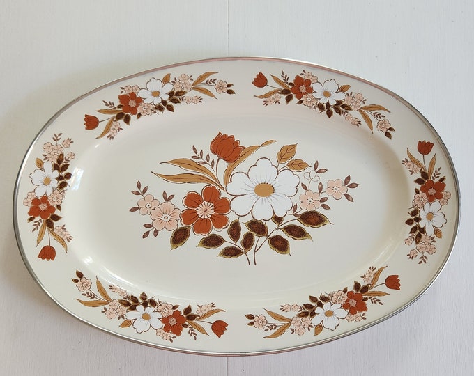 Vintage Kingsbury Cookware Collection Dogwood Pattern Enamel Platter
