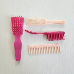 Vintage Pink Plastic Doll Brushes and Comb Set of Four Retro Children s Toys Accessories Beauty Fashion Doll Hair Styling Miniatures Etsy