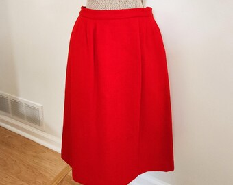 Vintage Classic Cherry Apple Red Skirt --- Retro Christmas Colors Women's Clothing -- Mid Century Wool Style Fabric Autumn & Winter Clothing