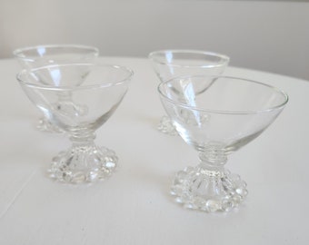 Vintage Simple Bubbles Cone Shaped Clear Glass Dishes - Set of Four - Retro Sherry Champagne Sherbet Dessert Glasses --- Ice Cream Party