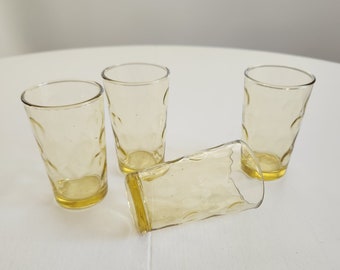 Vintage Yellow Bubble Dimple Continental Can Company Juice Glasses - Set of Four - Retro 1960s 1970s Style Groovy Glassware Drinking Glass