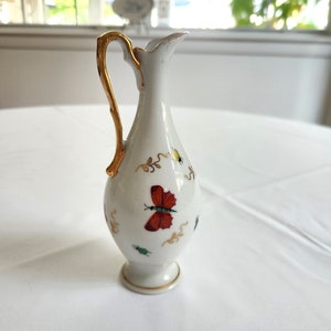 Vintage Ardalt Butterflies & Bugs Small Ewer --- Vintage Cottage Garden Wildlife Single Bud Skinny Pitcher Flower Vase --- Nature Home Decor