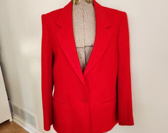 Vintage Tailored in USA Pure Wool Classic Red Blazer --- Retro Autumn Winter Women's Dress Suit Jacket -- Mid Century Cherry Business Coat