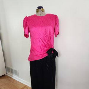 Vintage Pink & Black Drop Waist Party Dress --- Retro 1980s Colorful Flapper Style Formal Women&#39;s Clothing --- Color Block 80s Prom Costume
