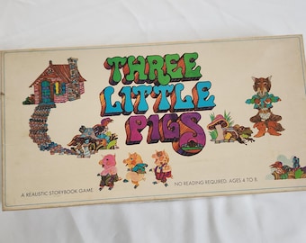 Vintage Three Little Pigs Board Game --- Retro 1970s Selchow & Righter Toddler Children's Preschool Games --- Fairy Tale Candy Land Toys