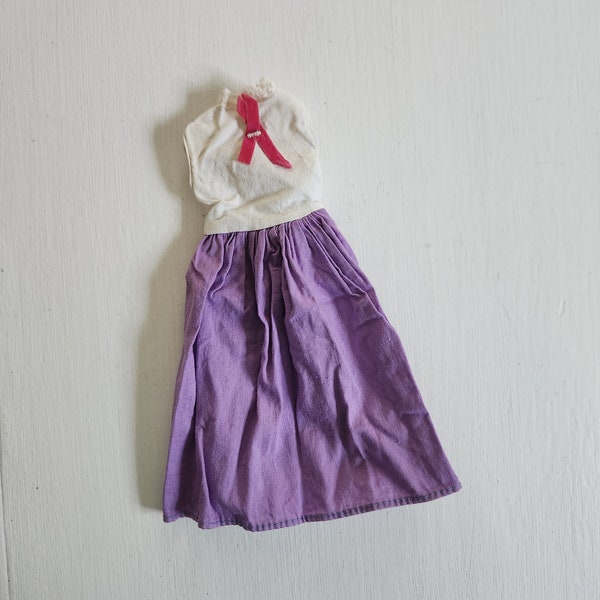 Vintage Purple & White Cottage Mod Dress Barbie-Sized Fashion --- Retro 1960s 1970s Mod Colorful Small Cute Princess Doll Clothing Toy