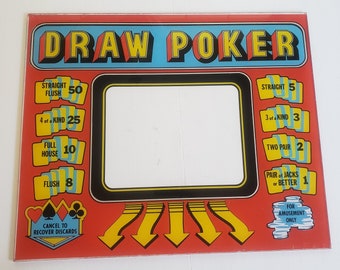 Vintage Draw Poker Arcade Game Marquee --- Retro Las Vegas Casino Vibes Game Room Acrylic Sign --- Man Cave Hangout Dive Bar Home Decor