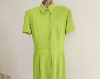 Vintage Ice Cube by Michael Lime Green Mini Mod Style Dress --- Retro 1990s 2000s Cute Casual Women's Clothing --- Y2K Colorful Summer