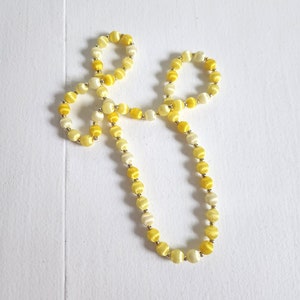 Vintage Lemon Yellow Satin Wrapped Bead Necklace --- Retro 1950s 1960s 1970s Groovy Colors Costume Jewelry --- Mid Century Colorful Fashion