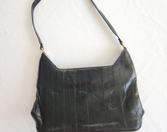 Vintage Lee Sands Black Genuine Eel Skin Leather Shoulder Purse --- Retro Sleek Elegant Normcore Women's Handbag --- 1980s 1990s Goth Girl