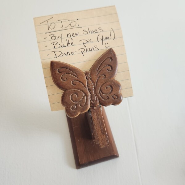 Vintage Butterfly Wooden Clip Photograph Memo Note Holder --- Retro 1970s Woodland Style Nature Office Desk Decor --- Gardener Home Gift