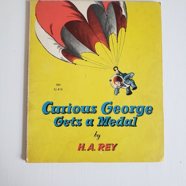 Curious George Gets a Medal by H. A. Rey --- Vintage Classic Children's Literature Book --- Retro Cute Chimpanzee Monkey Ape Adventure Story
