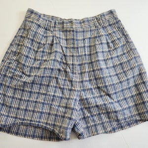 Vintage L.A. Blues Blue Plaid Short --- Retro 1990s 2000s Women&#39;s Summer Pants --- Casual 90s Y2K Color High Waisted Patterned Shorts