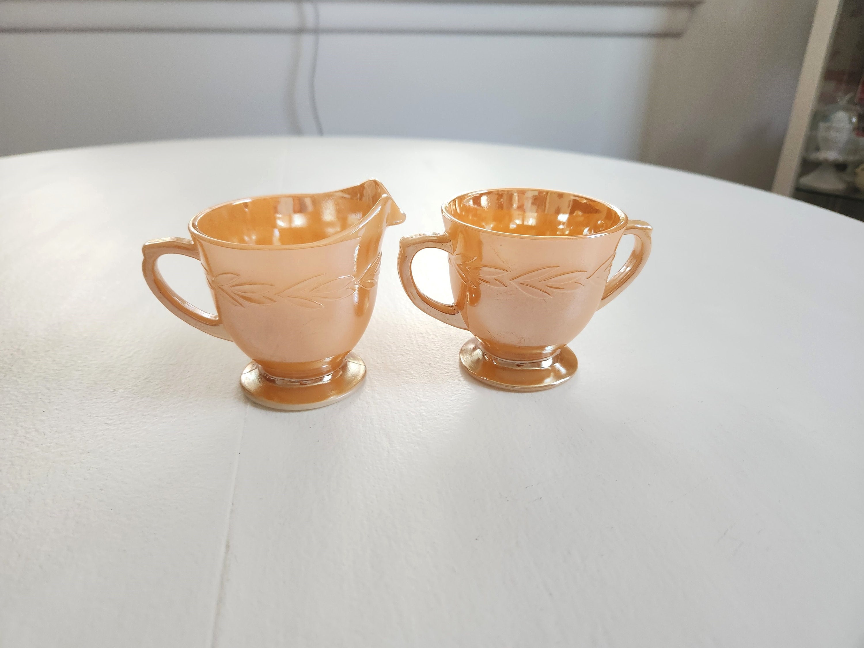 Vintage Fire king Oven Ware Orange Lustreware Sugar Bowl Creamer Retro Colorful Pearlized Iridescent Kitchen Breakfast Servingware Etsy