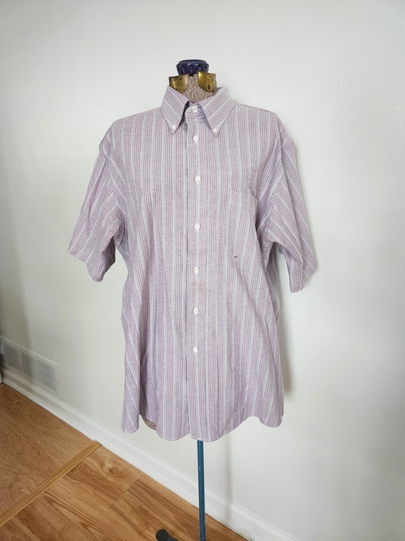 Vintage Stafford Purple Striped Oxford Button Dow… - image 1