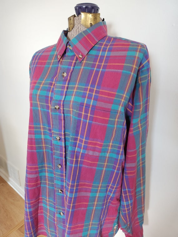 Vintage Lee Dusty Rainbow Plaid Shirt --- Retro 1… - image 4