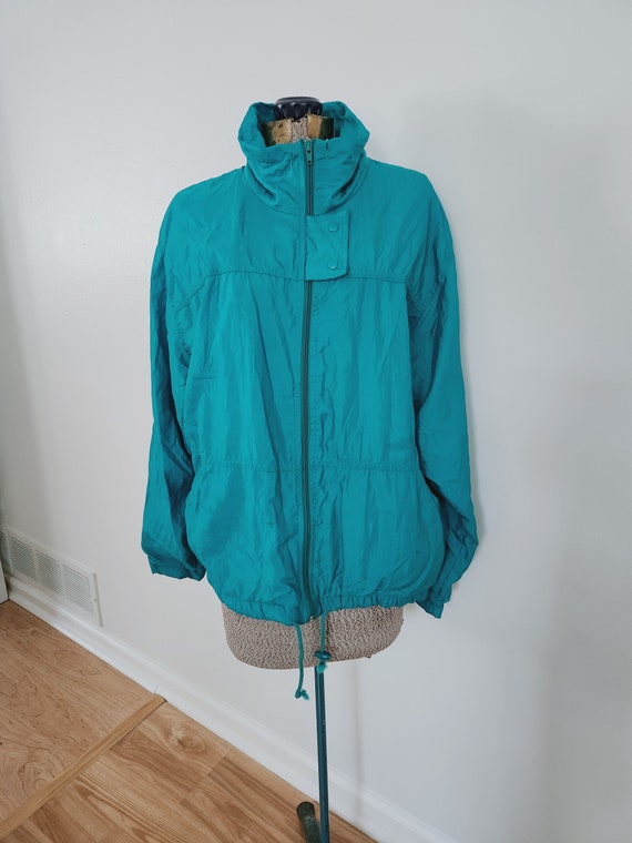 Vintage Geoffrey Hunter Turquoise Teal Blue Windbreaker Jacket --- Retro 1980s 1990s Spring Fall Light Rain Coat --- 80s 90s Streetwear