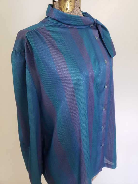 Vintage Lady Devon Blue Striped Shirt --- Retro 1… - image 7