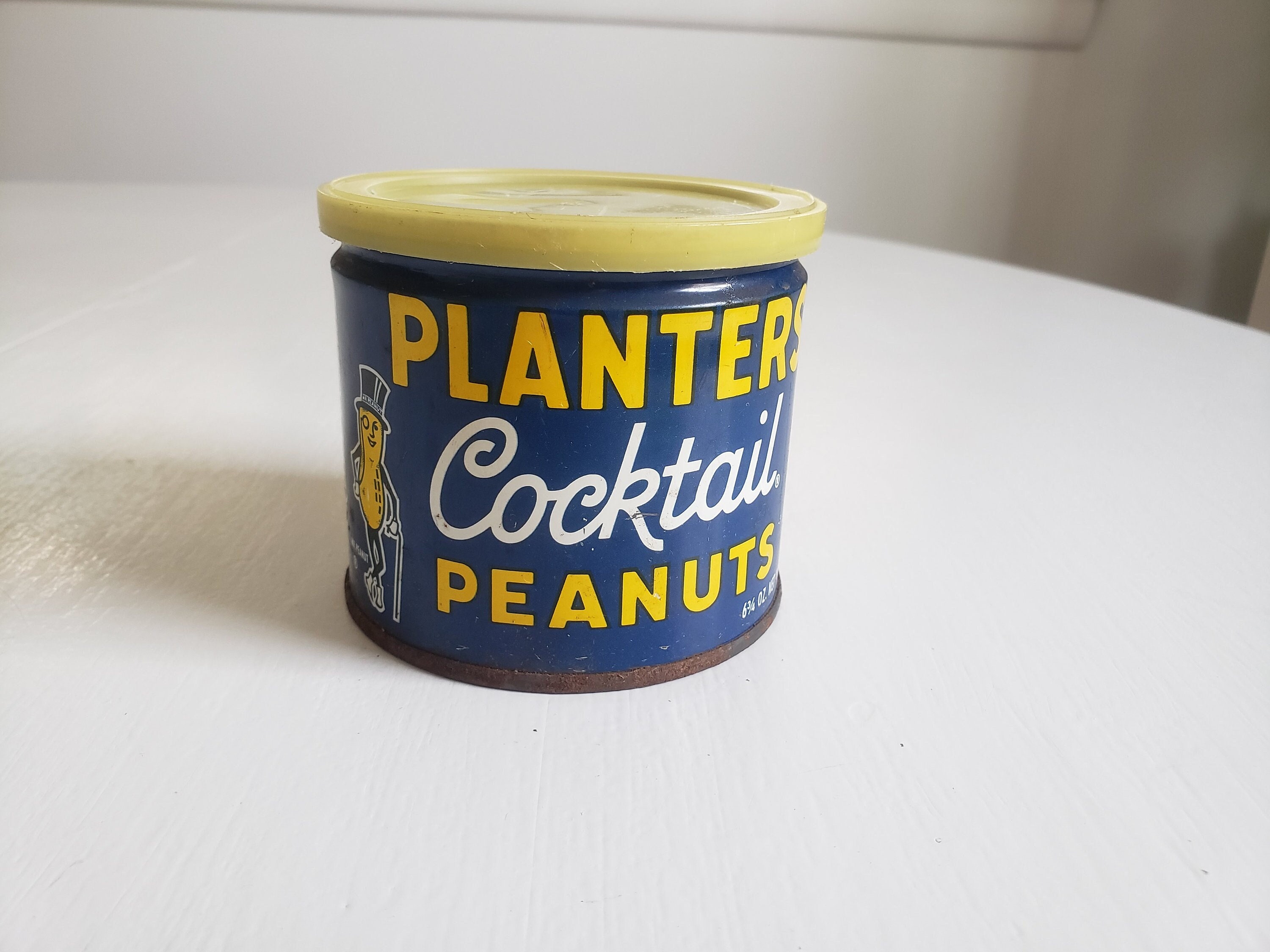 Retro Fun Kitchen Bar Decor Snacktime Knick Knack - Vintage Planters Cocktail Peanuts Metal Can with Lid Nut Tin Unique Flower Pot -