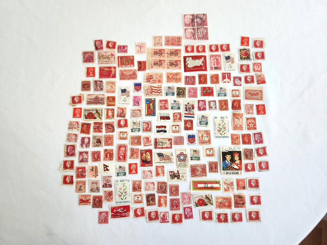 Vintage Red Postage American & International Stamps - Set of 168 ...