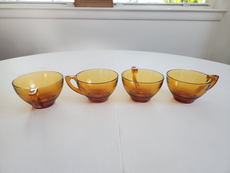 Vintage Amber Brown Glass Snack & Drink Serving Set - Set of Six Pieces - Retro Colored Glassware Groovy Servingware Plates and Tea Cups image 3