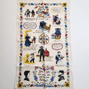 Vintage Amish Sayings Funny Phrases Hand Towel --- Retro 1950s Pennsylvania Dutch Lancaster Farmhouse Kitchen Decor Tapestry Tea Towel