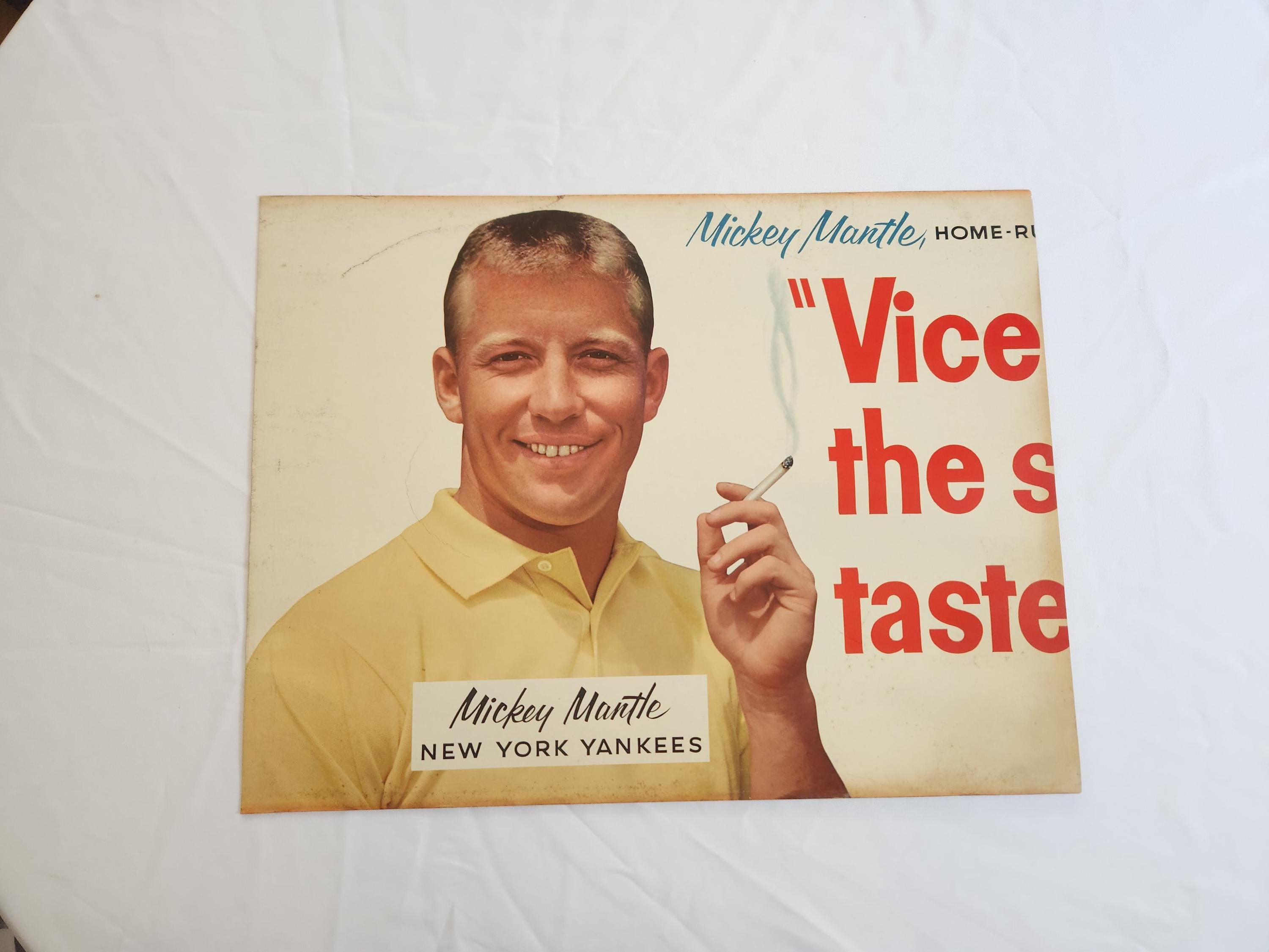 Vintage Mickey Mantle Viceroy Cigarette Advertising Sign Panel