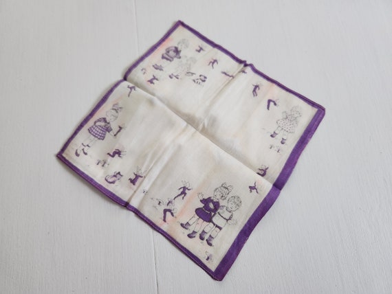 Vintage Pixies & Children Purple White Handkerchi… - image 7