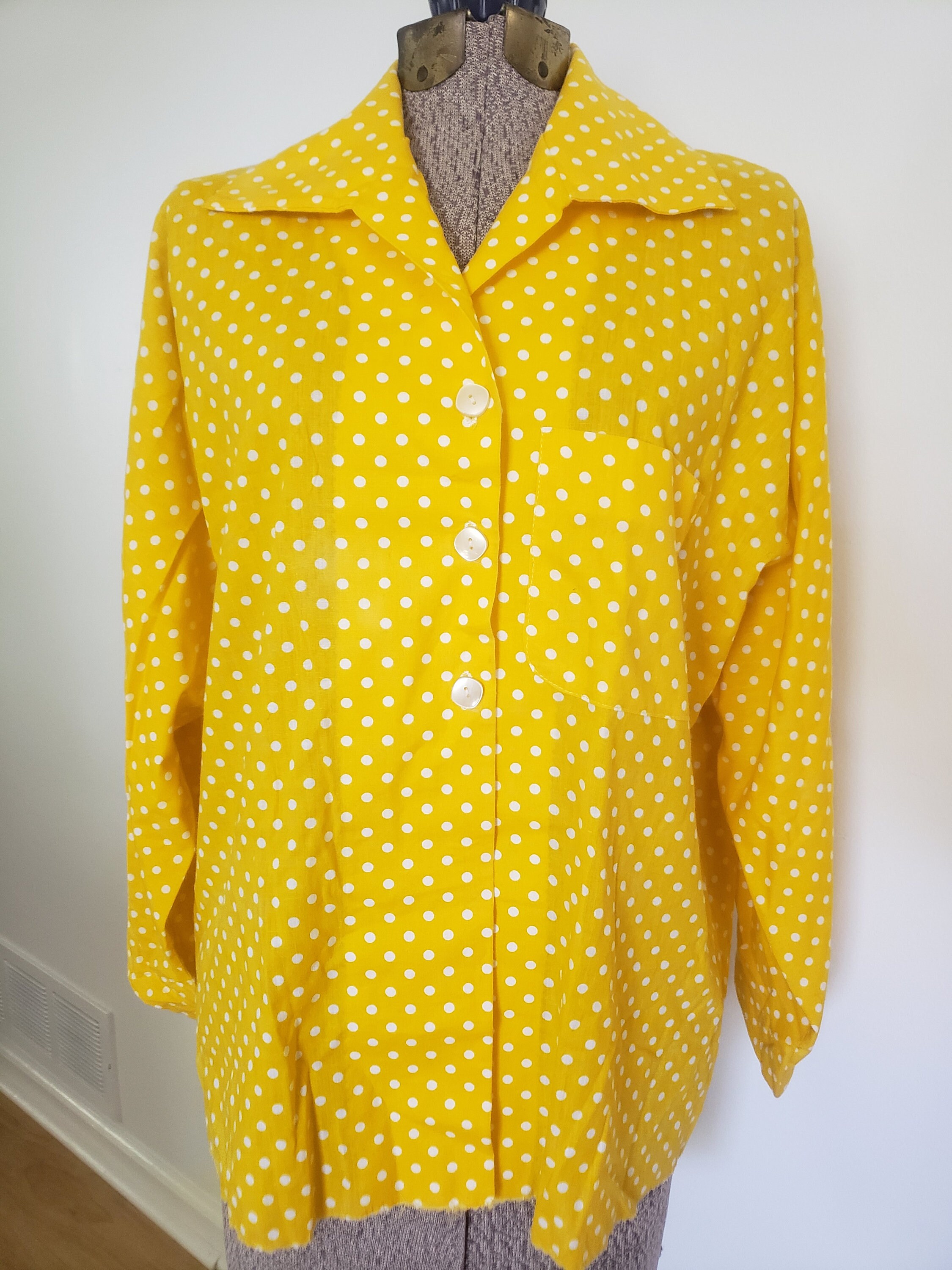 Vintage Yellow & White Polka Dot Shirt Retro 1950's | Etsy