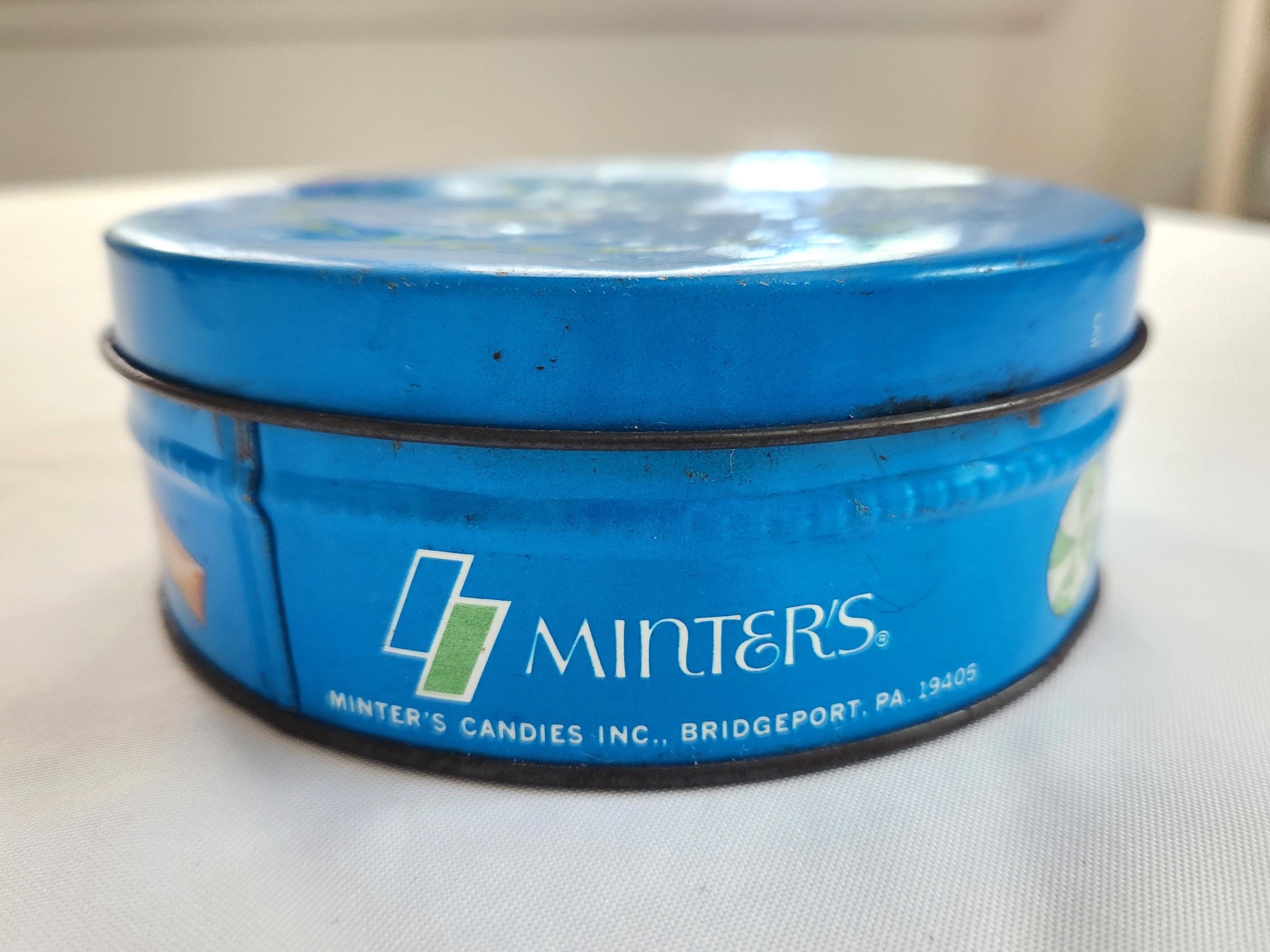 Vintage Minter's Candies Round Blue Tin --- Retro Candy Shop