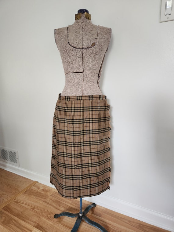 Brown plaid wrap skirt sales