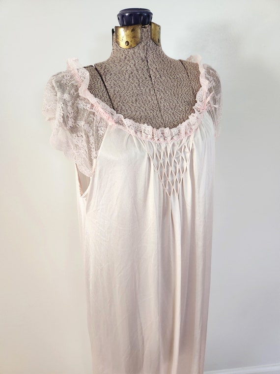 Vintage Light Pink with Lace Pastel Night Dress -… - image 6