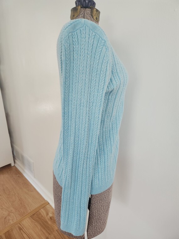 Vintage 90'S Eddie Bauer cable knit and ribbed cotton knit sweater with black tag, made in the USA, size L, men's. cotton navy blue type Vintage Second Hand