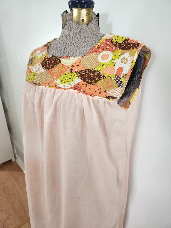Vintage Peach Pink & Patchwork Pattern Nightie Dr… - image 4