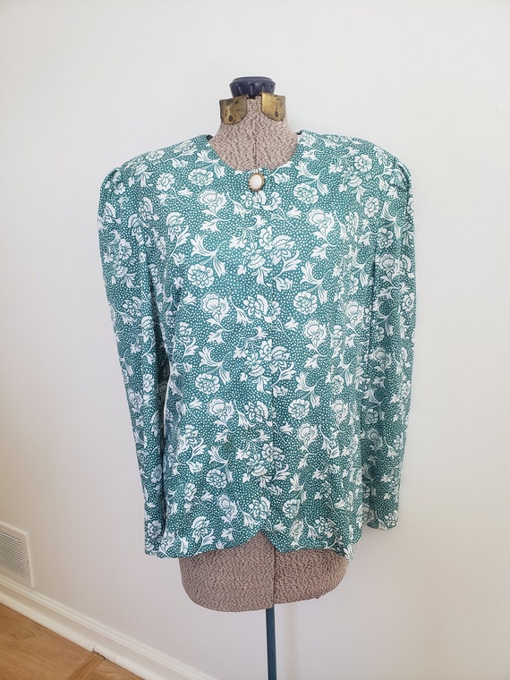 Vintage CB New York Floral Polka Dot Blouse --- R… - image 1