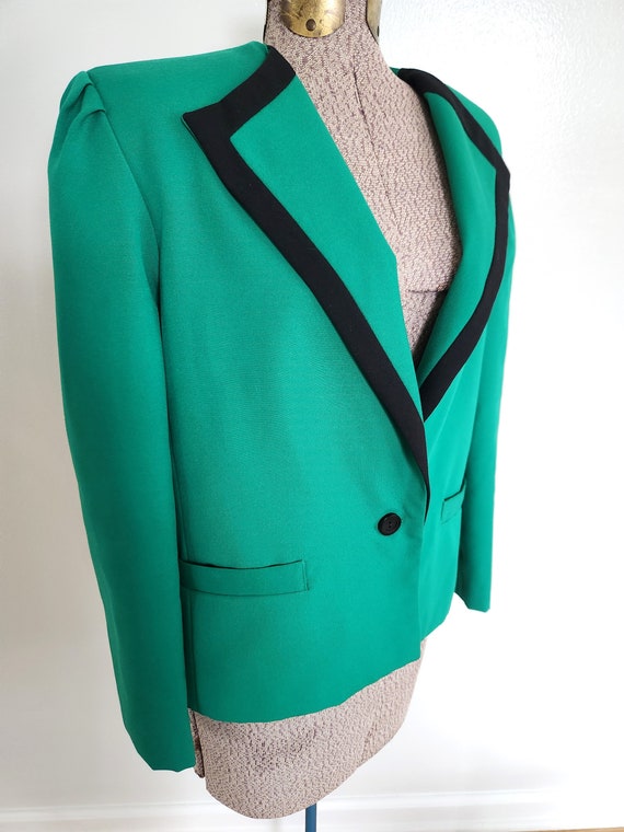 Vintage Sherbet Green with Black Trim Blazer Suit… - image 10