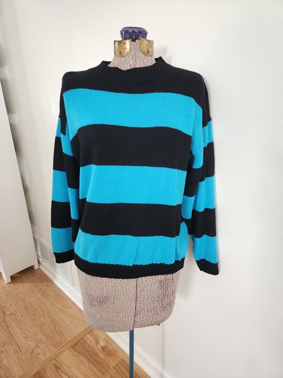 Vintage Major Motion Blue & Black Striped Sweater 