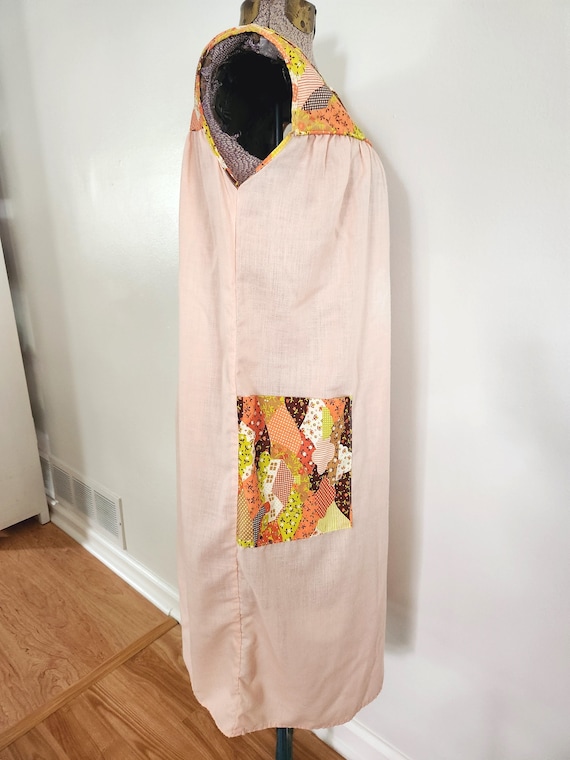 Vintage Peach Pink & Patchwork Pattern Nightie Dr… - image 7