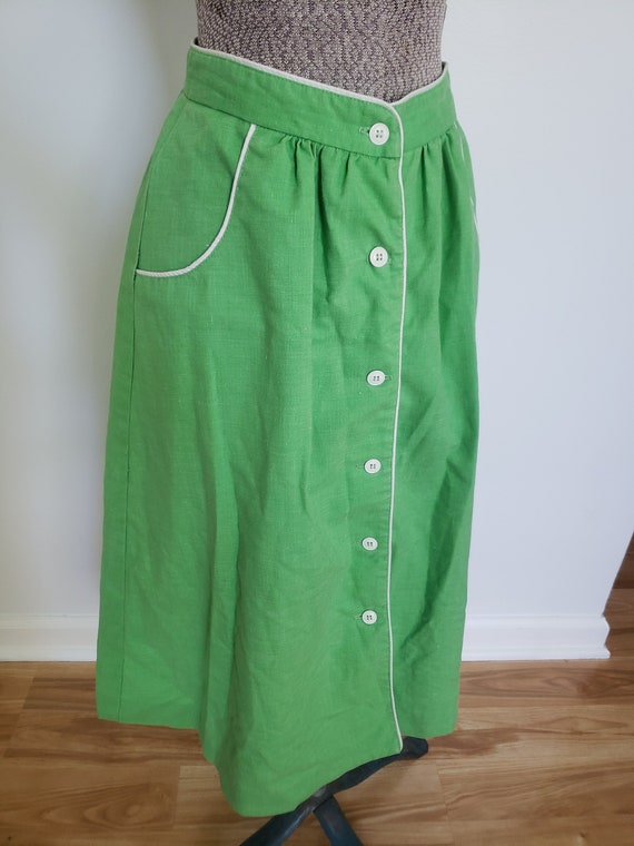 Vintage Green Long Button Down Skirt with Pockets… - image 6
